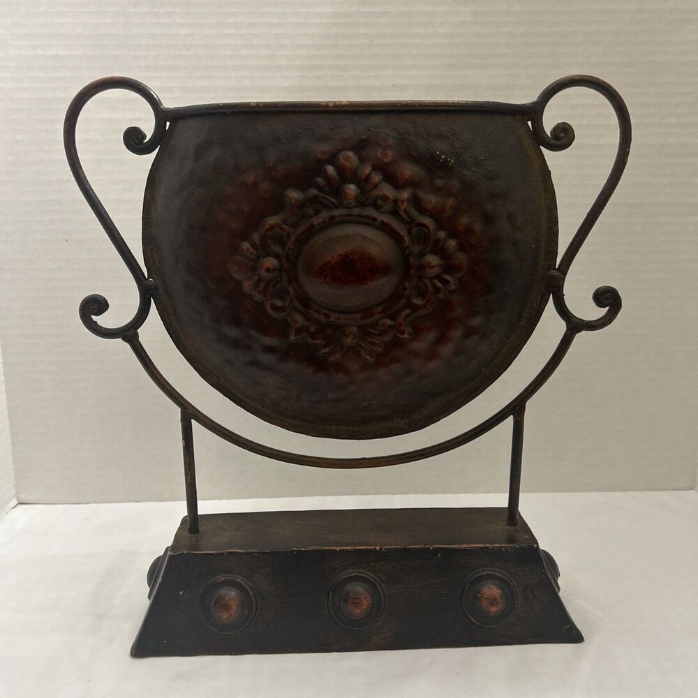 Rustic Brown Hammered Metal Decorative Plant Vessel on Stand